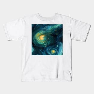 Van Gogh Starry Night Outer Space Pattern 19 Kids T-Shirt